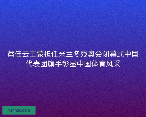 蔡佳云王蒙担任米兰冬残奥会闭幕式中国代表团旗手彰显中国体育风采